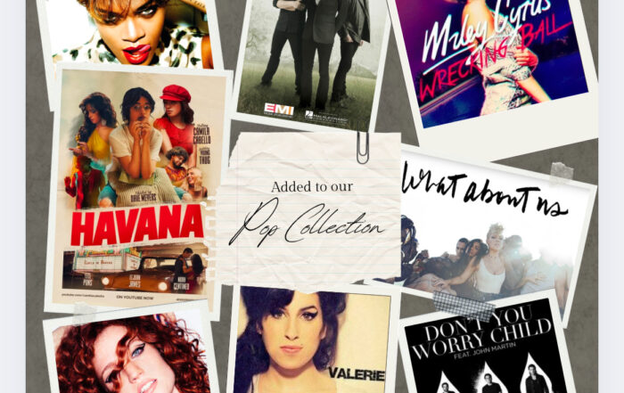 A collage of pop single covers. New Pop Songs Added!